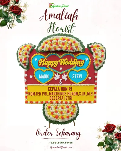 Karangan Papan Bunga Pernikahan pemurus luar